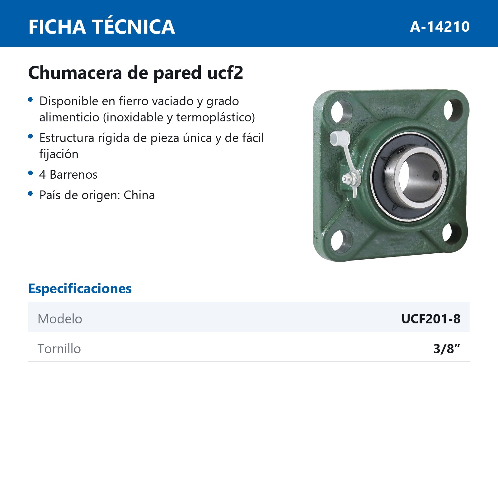 CHUMACERA DE PARED  4T.    UCF201-8 1/2" - Imagen 3