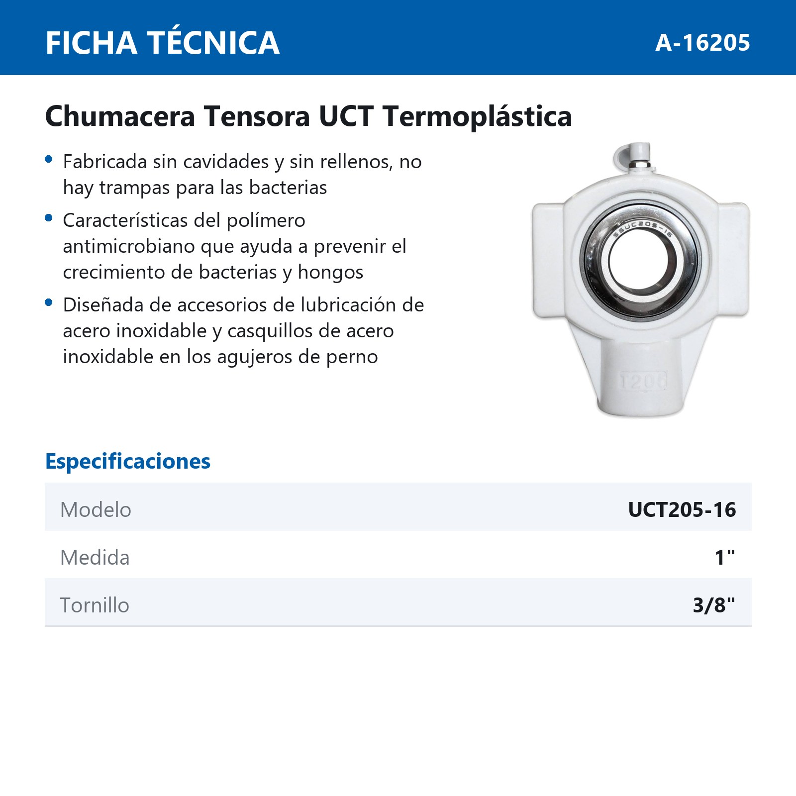 TENSOR CHUMACERA UCT205-16 1"  ALIMENTICIA - Imagen 2