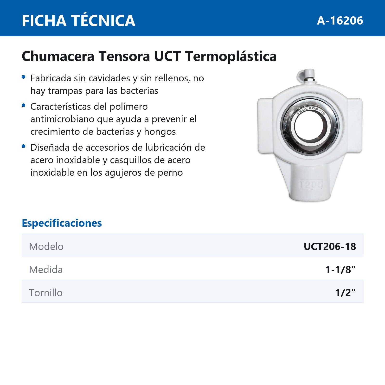 TENSOR CHUMACERA UCT206-18 1-1/8" ALIMENTICIA - Imagen 2