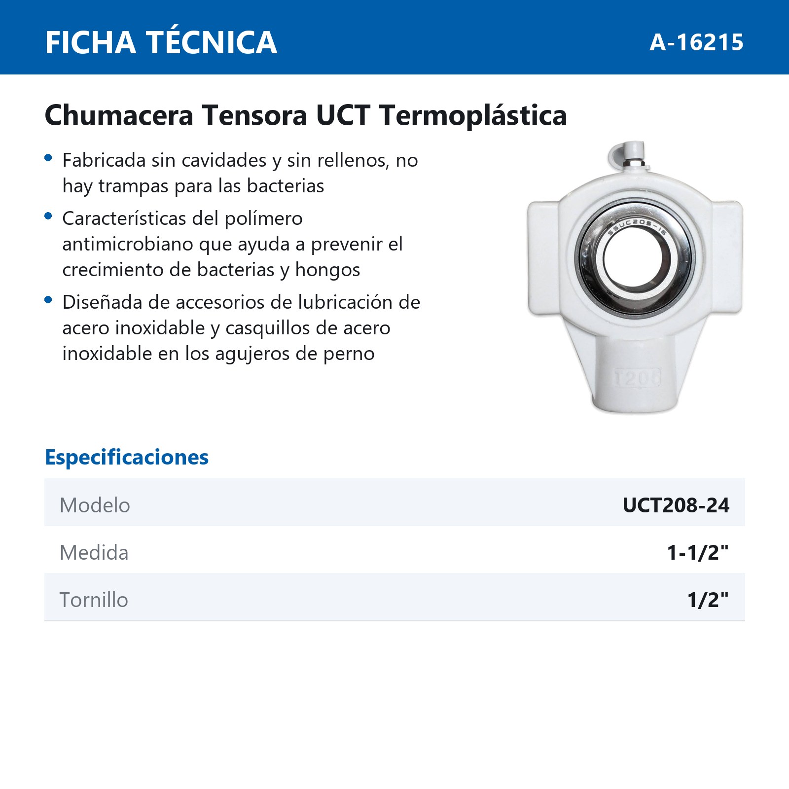 TENSOR CHUMACERA UCT208-24 1 1/2"  ALIMENTICIA - Imagen 2