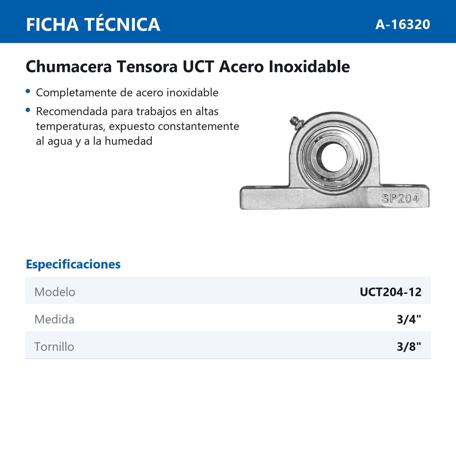 TENSOR CHUMACERA UCT204-12 3/4" INOX. - Imagen 2