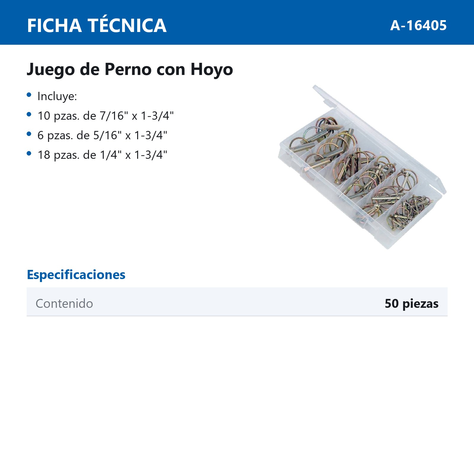 JGO DE PERNO CON HOYO 50 PZAS - Imagen 2