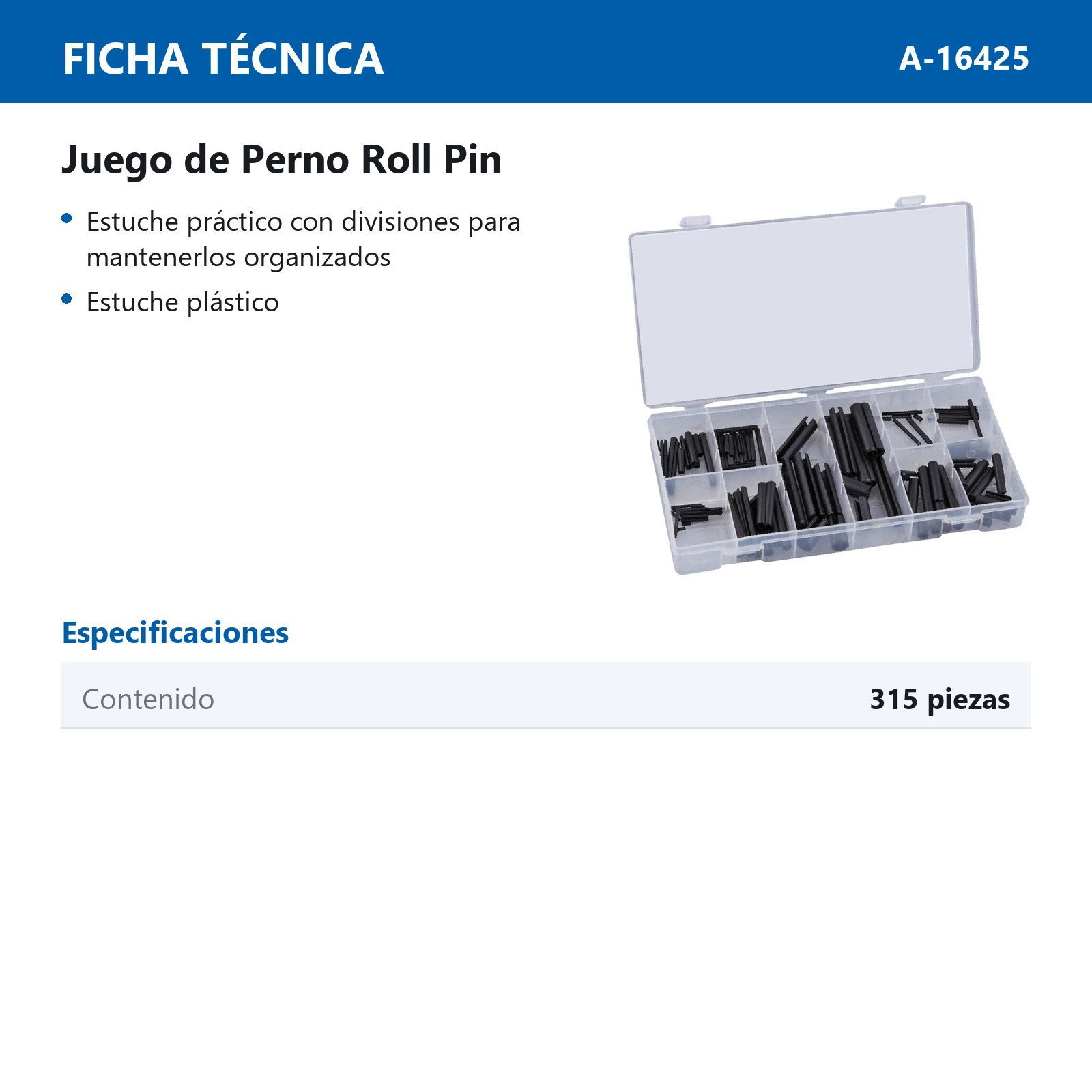 JGO DE PERNO ROLL PIN 315 PZAS - Imagen 2