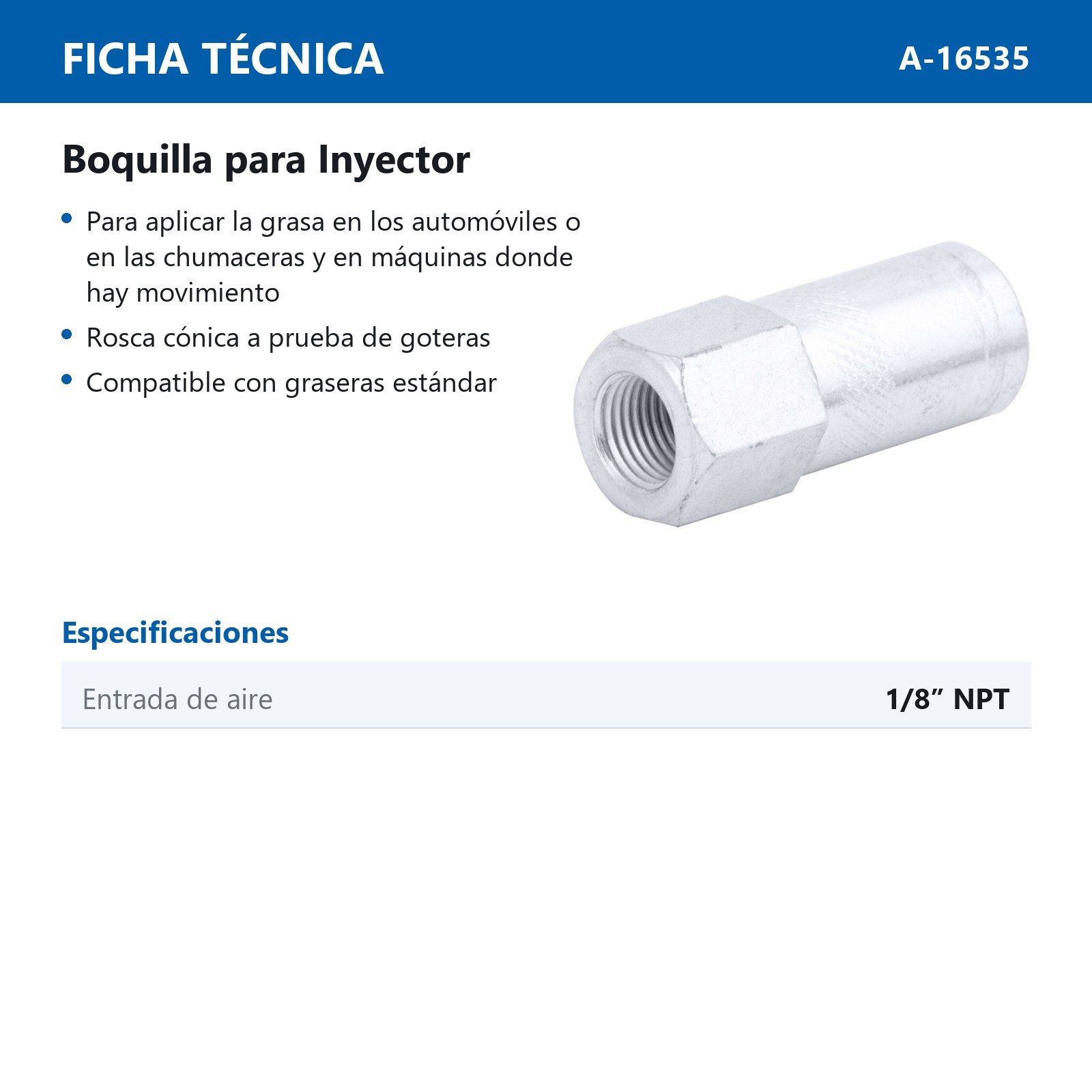 BOQUILLA P/INYECTOR 1/8" NPT (GRANEL) - Imagen 2