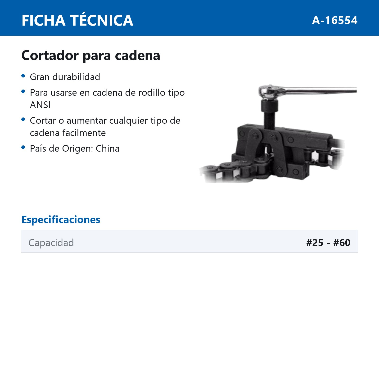 CORTADOR P/CADENA #1 (#25-#60) CHINA - Imagen 2