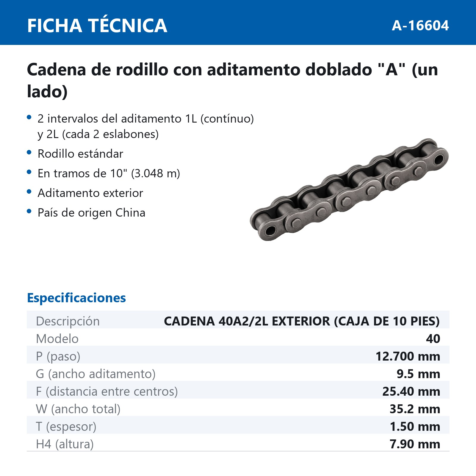 CADENA 40A2/2L EXTERIOR (CAJA DE 10 PIES) - Imagen 2