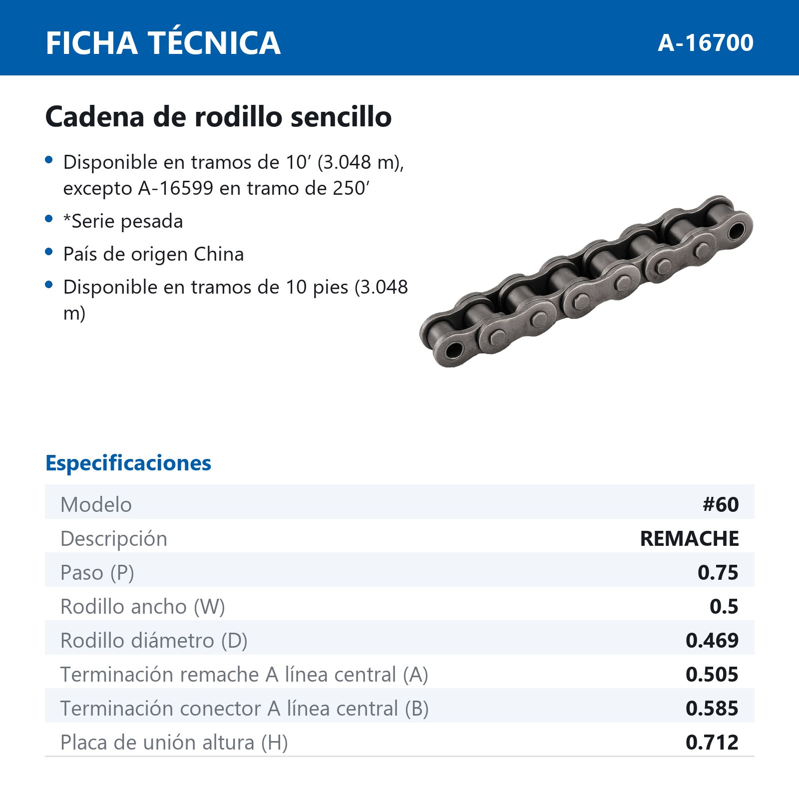 CADENA # 60 REMACHE (CAJA DE 10 PIES) - Imagen 2