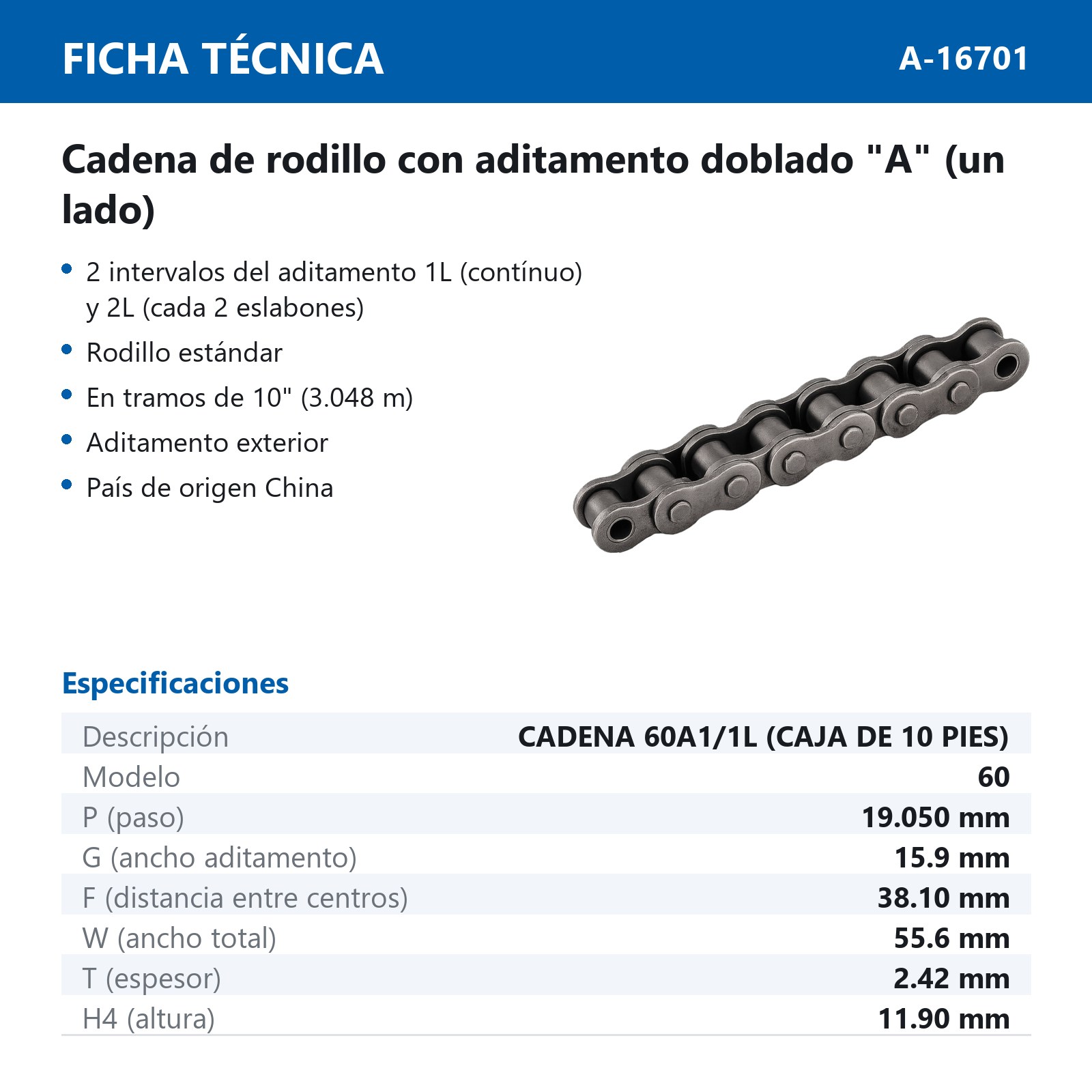 CADENA 60A1/1L (CAJA DE 10 PIES) - Imagen 2