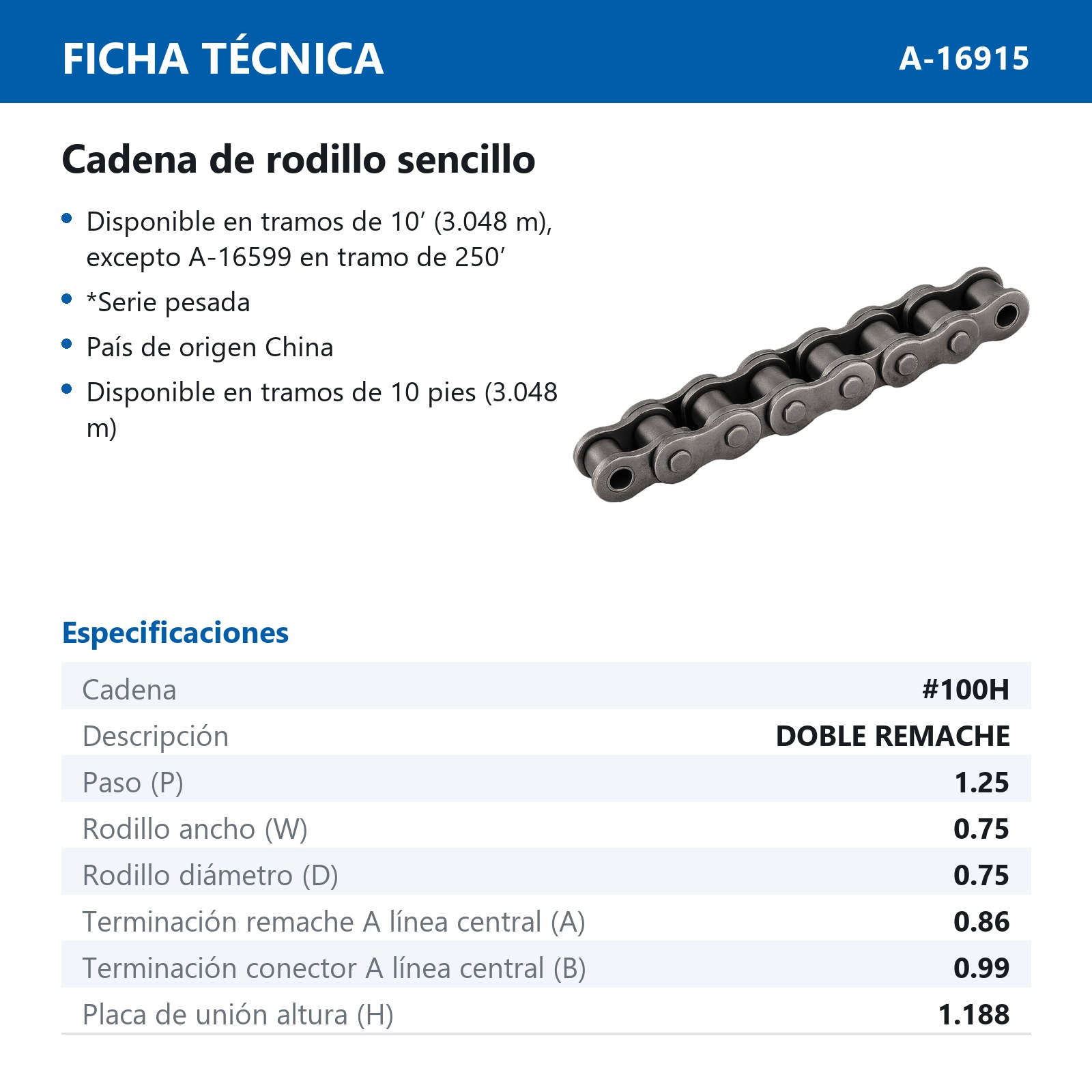 CADENA # 100H DOBLE REMACHE (CAJA DE 10 PIES) - Imagen 2