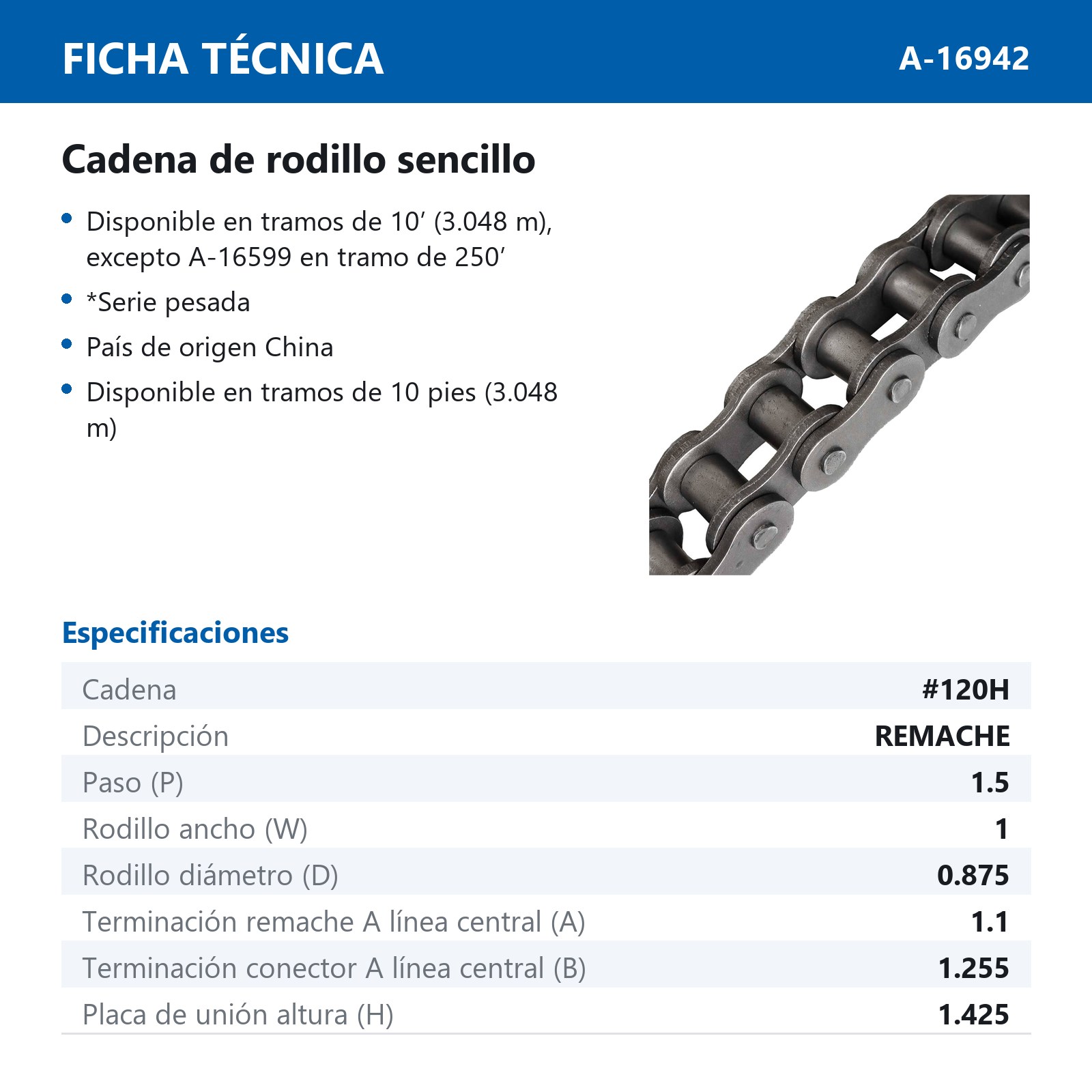 CADENA # 120H REMACHE (CAJA DE 10 PIES) - Imagen 3