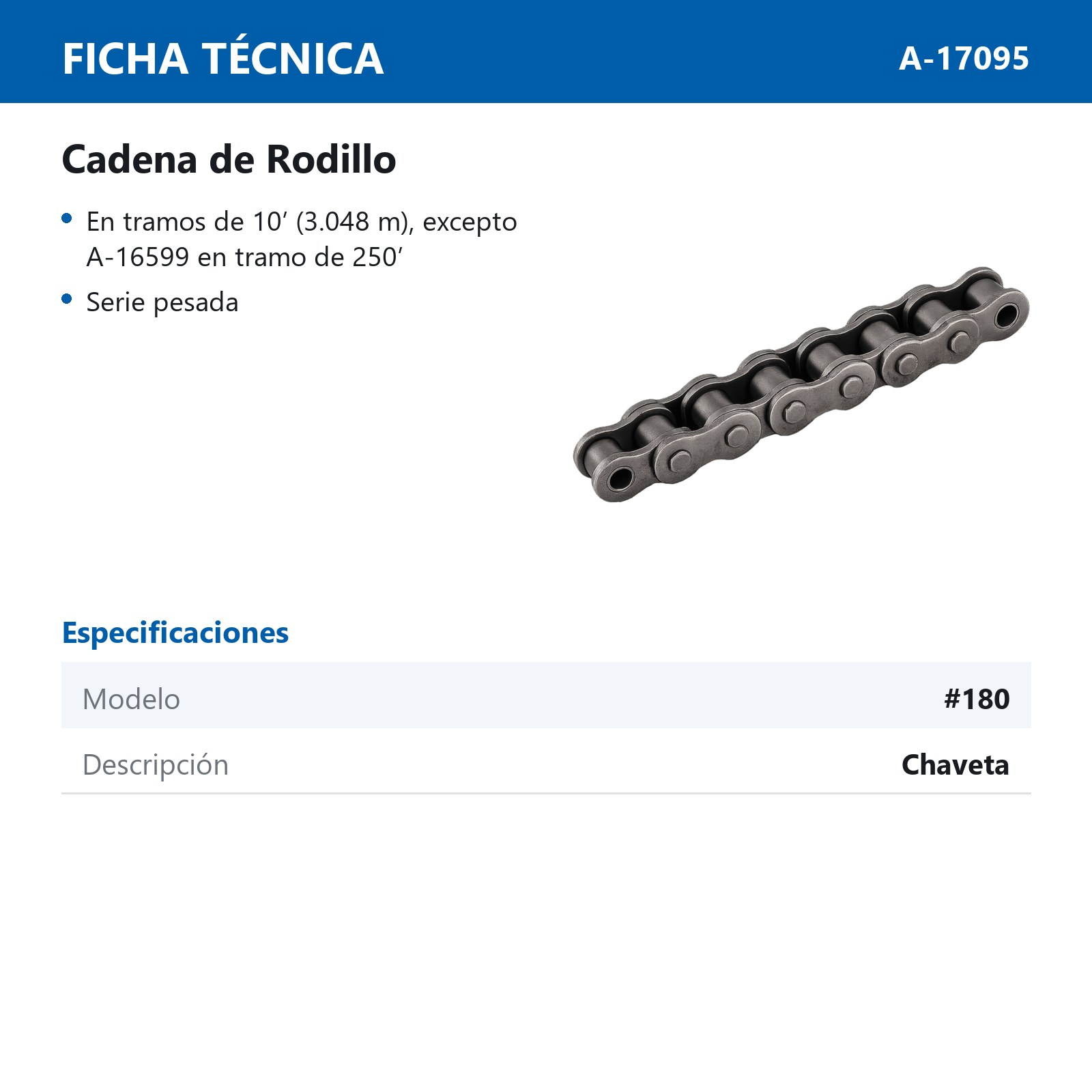 CADENA # 180 CHAVETA (CAJA DE 10 PIES) - Imagen 2