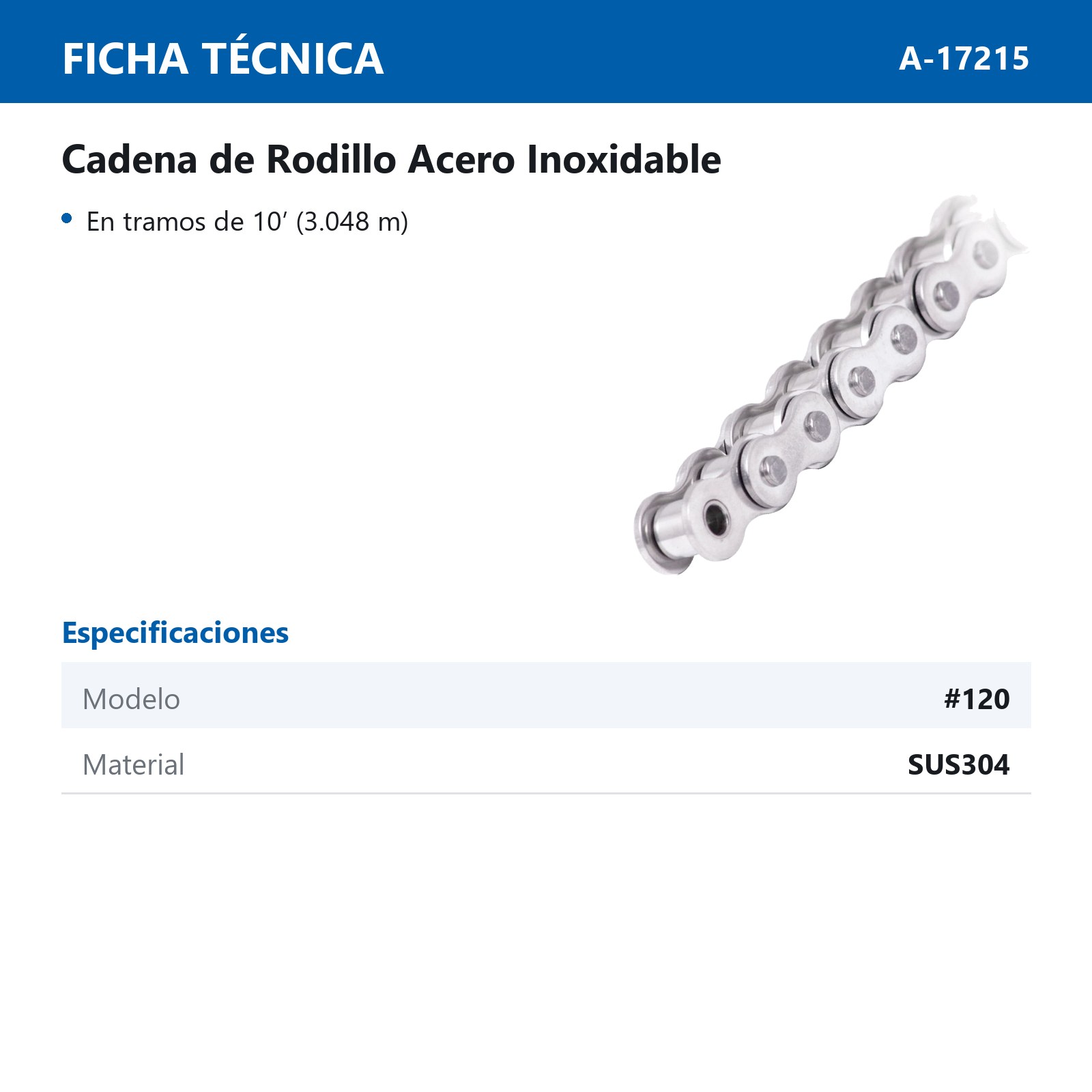 CADENA # 120 ACERO INOXIDABLE SUS304 (CAJA DE 10 PIES) - Imagen 2