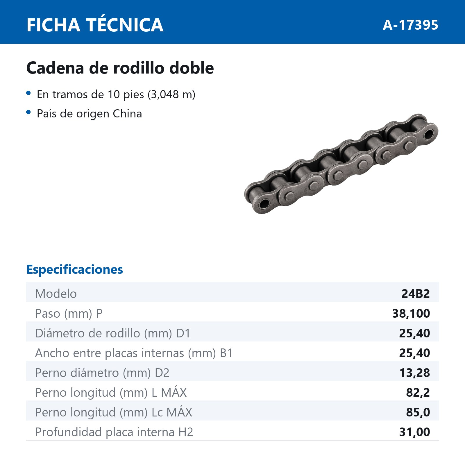 CADENA METRICA 24B2 (DOBLE) (CAJA DE 10 PIES) - Imagen 2