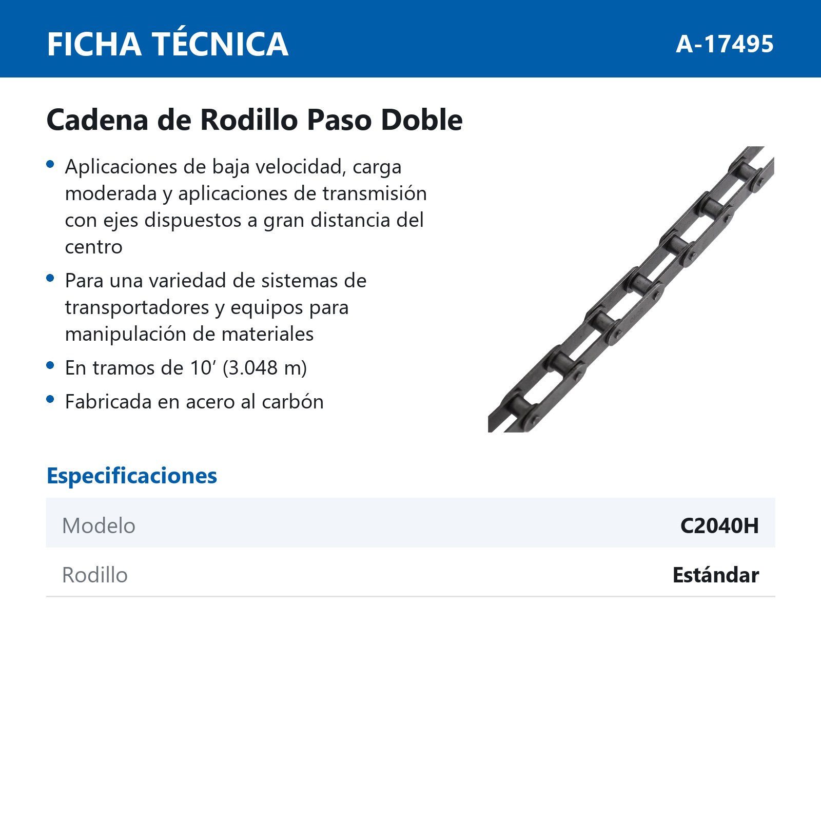 CADENA RODILLO C2040H (CAJA DE 10 PIES) - Imagen 4