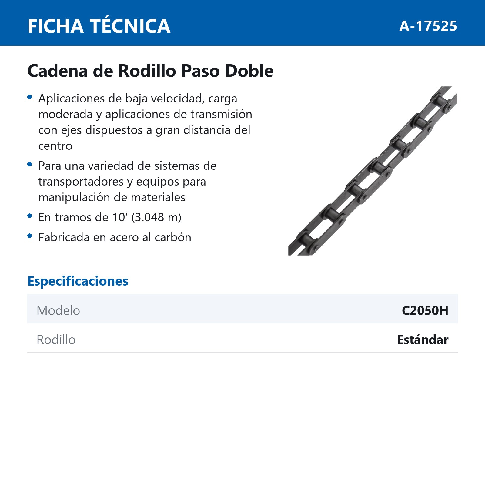 CADENA RODILLO C2050H (CAJA DE 10 PIES) - Imagen 4