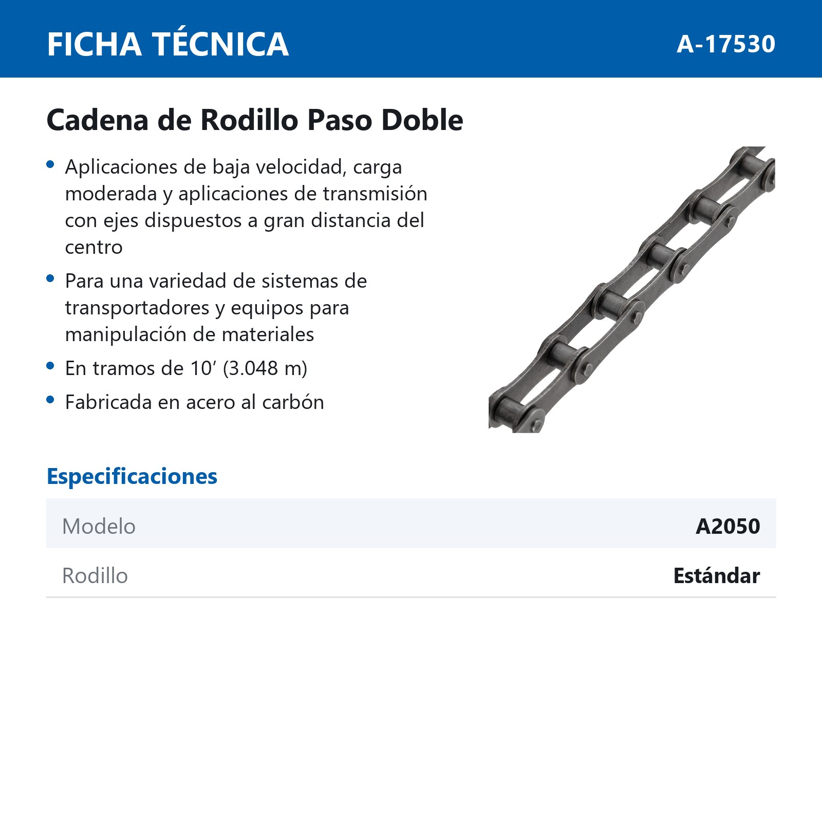 CADENA RODILLO A2050 (CAJA DE 10 PIES) - Imagen 4