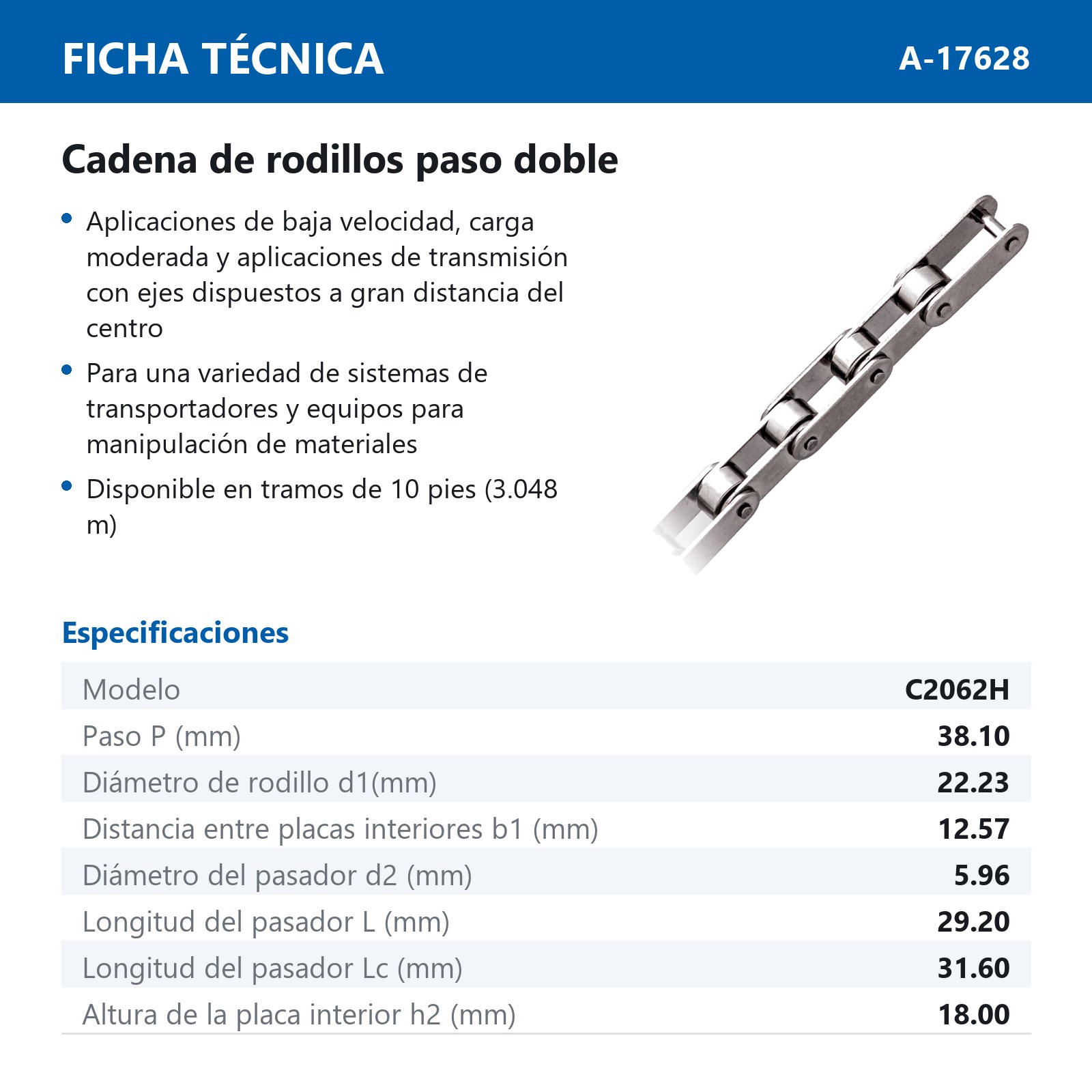 CADENA RODILLO C2062H (CAJA DE 10 PIES) - Imagen 4