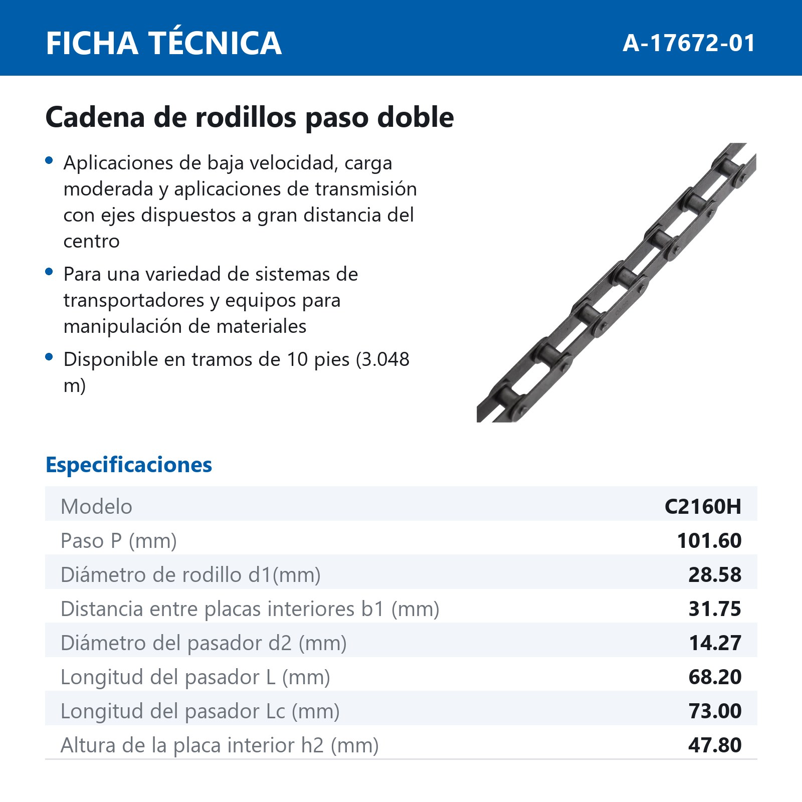 CADENA RODILLO C2160H (CAJA DE 10 PIES) - Imagen 4