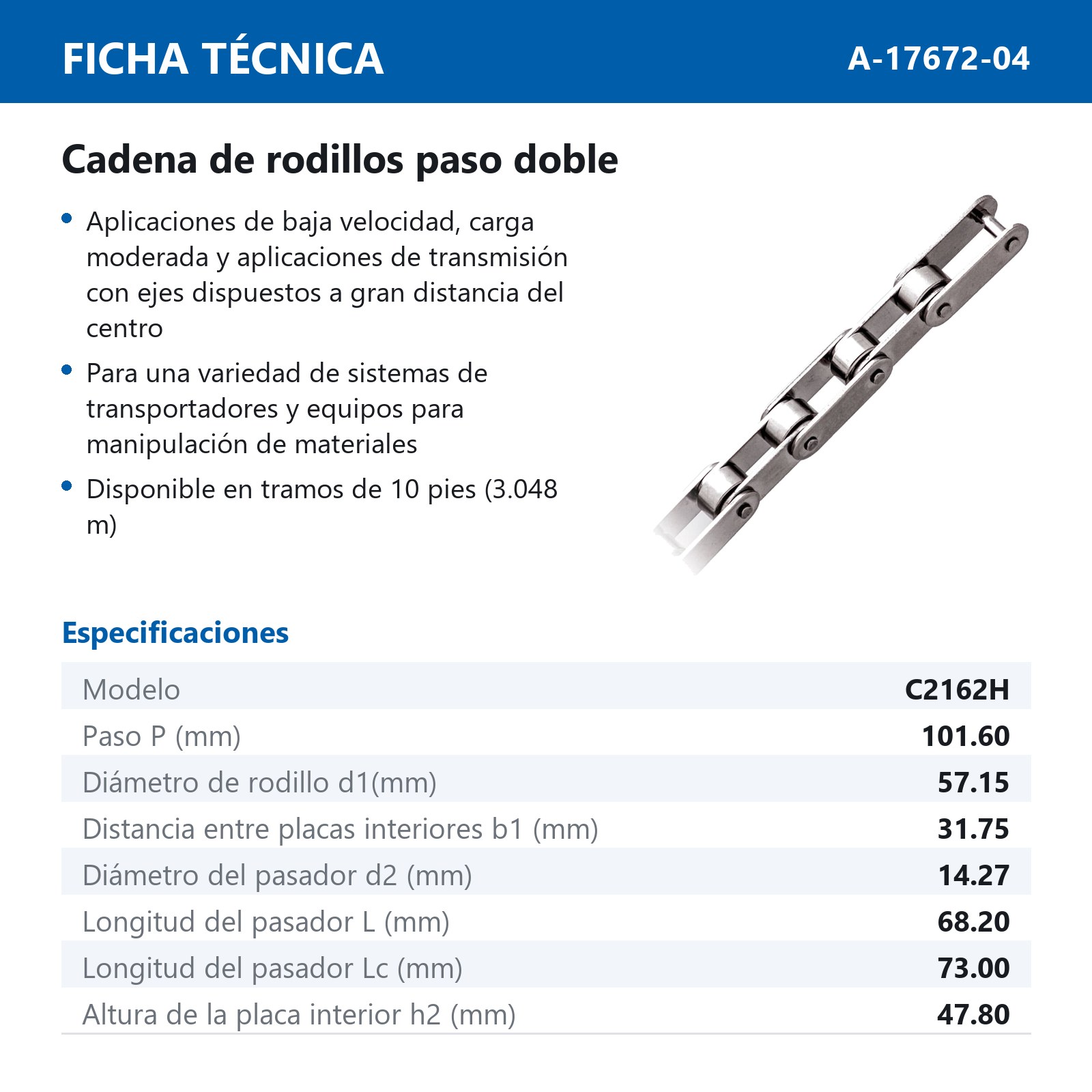 CADENA RODILLO C2162H (CAJA DE 10 PIES) - Imagen 4