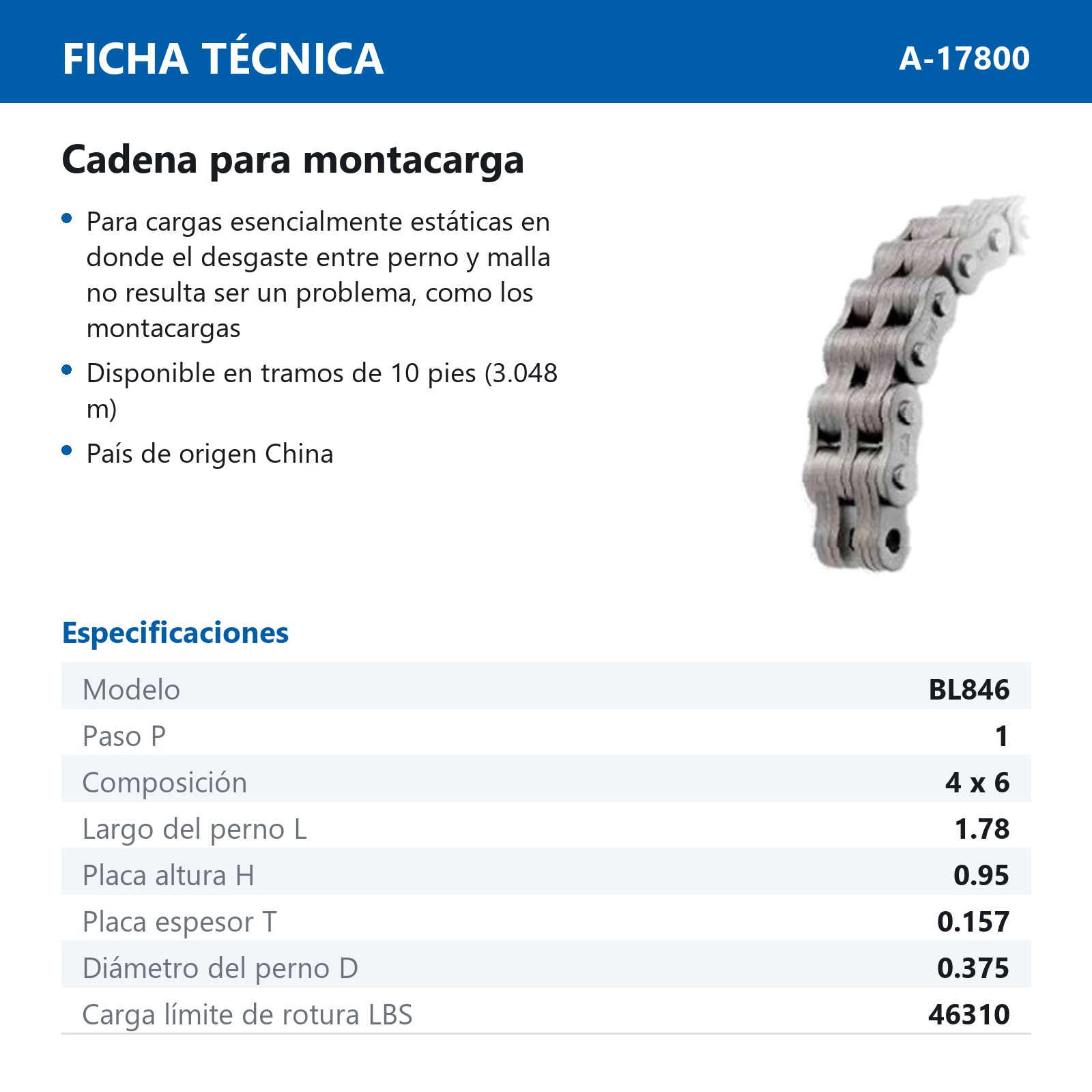 CADENA BL846 PARA MONTACARGA (CAJA DE 10 PIES) - Imagen 2