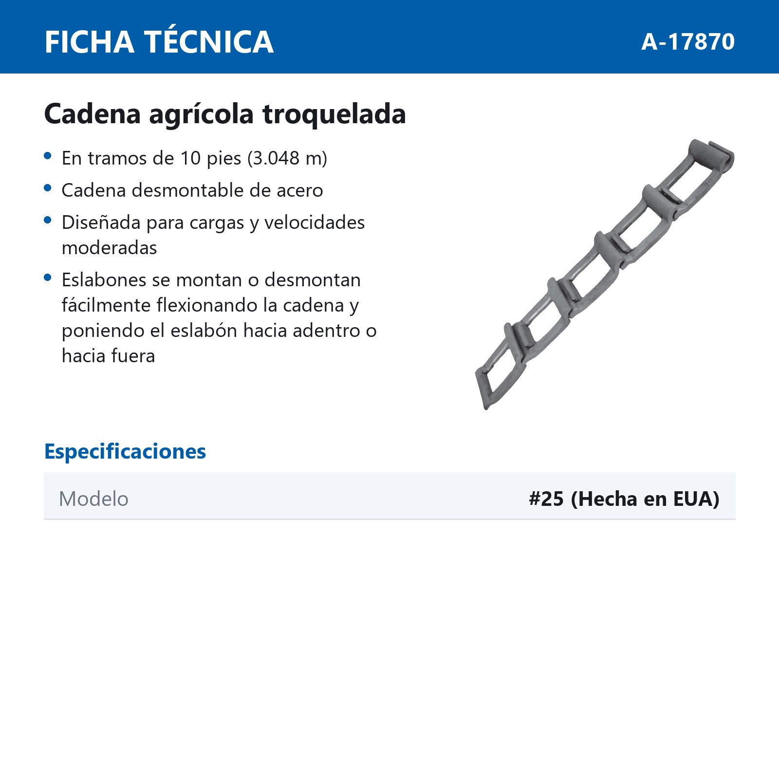 CADENA # 25 AGRICOLA TROQUELADA ALLIED-LOCKE (CAJA DE 10 PIES) - Imagen 2