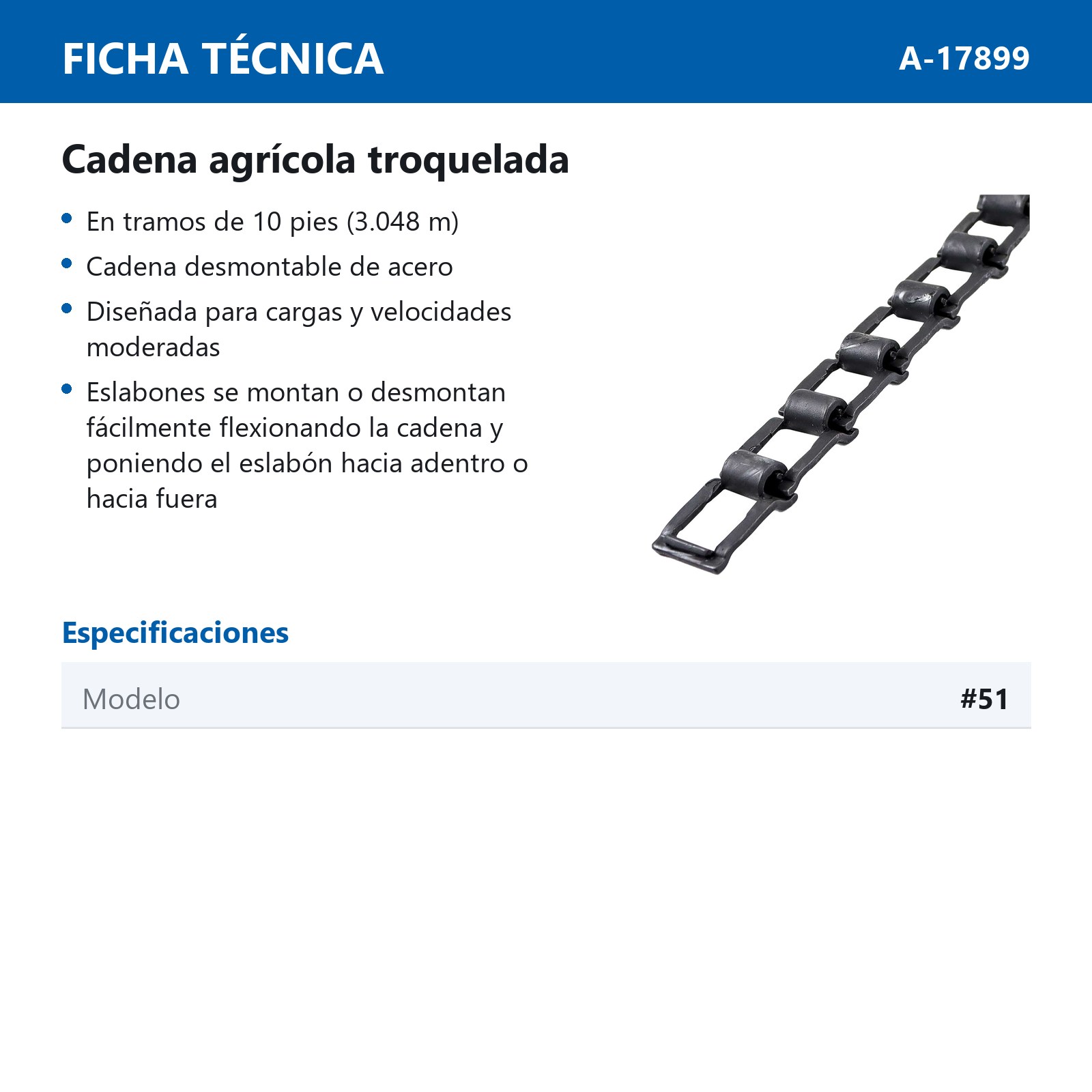 CADENA # 51 AGRICOLA TROQUELADA (CAJA DE 10 PIES) - Imagen 3