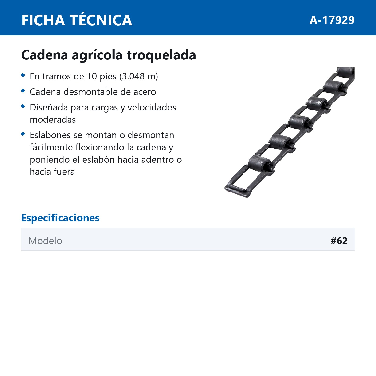 CADENA # 62 AGRICOLA TROQUELADA (CAJA DE 10 PIES) - Imagen 3
