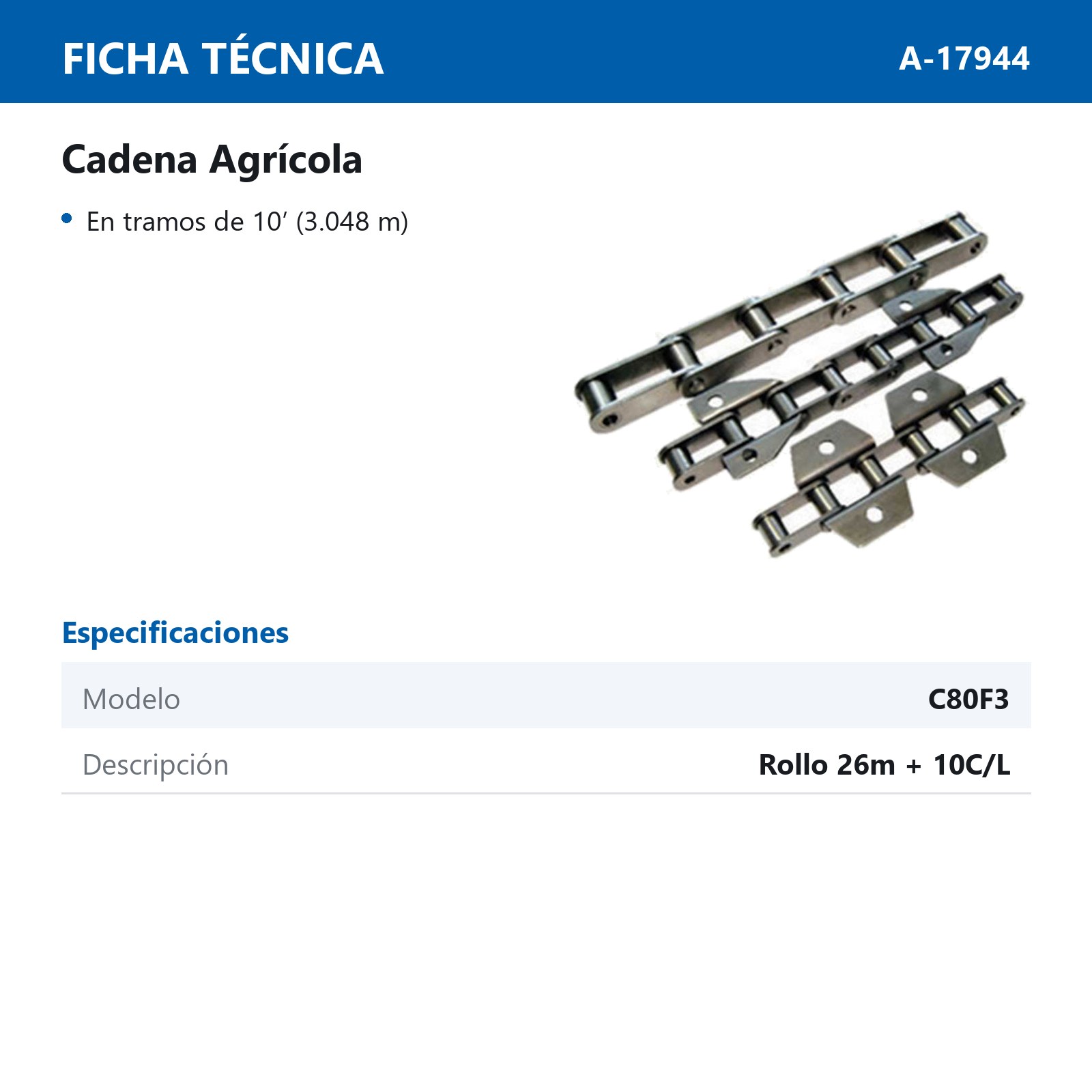 CADENA AGRICOLA C80F3 OR X26M + 10C/L   ROLLO  26MTS - Imagen 2