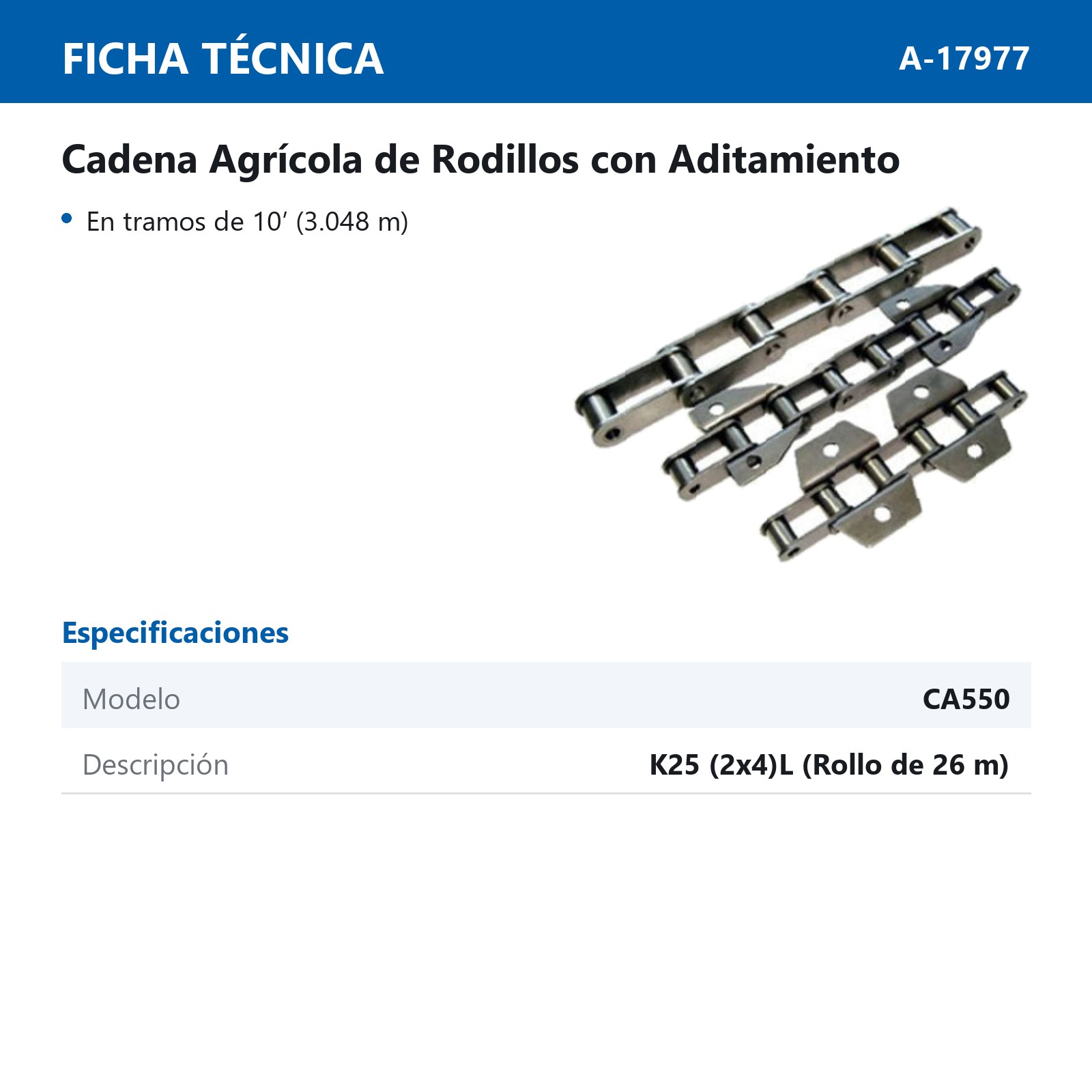 CADENA CA550 C/K25 (2X4)L (ROLLO DE 26 MTS) - Imagen 2