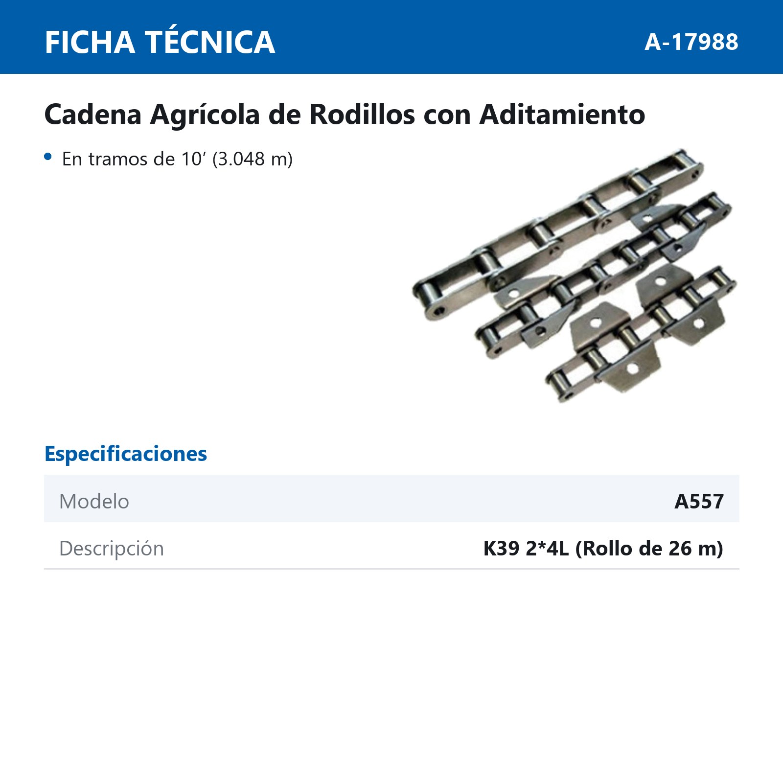 CADENA A557 C/K39 2*4L (ROLLO DE 26 MTS) - Imagen 2