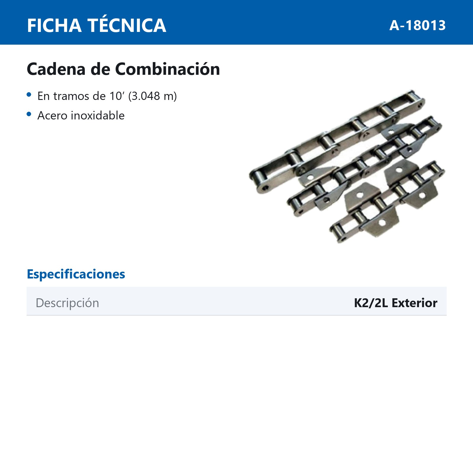 CADENA C102B K2/2L EXTERIOR (CAJA DE 10 PIES) - Imagen 2