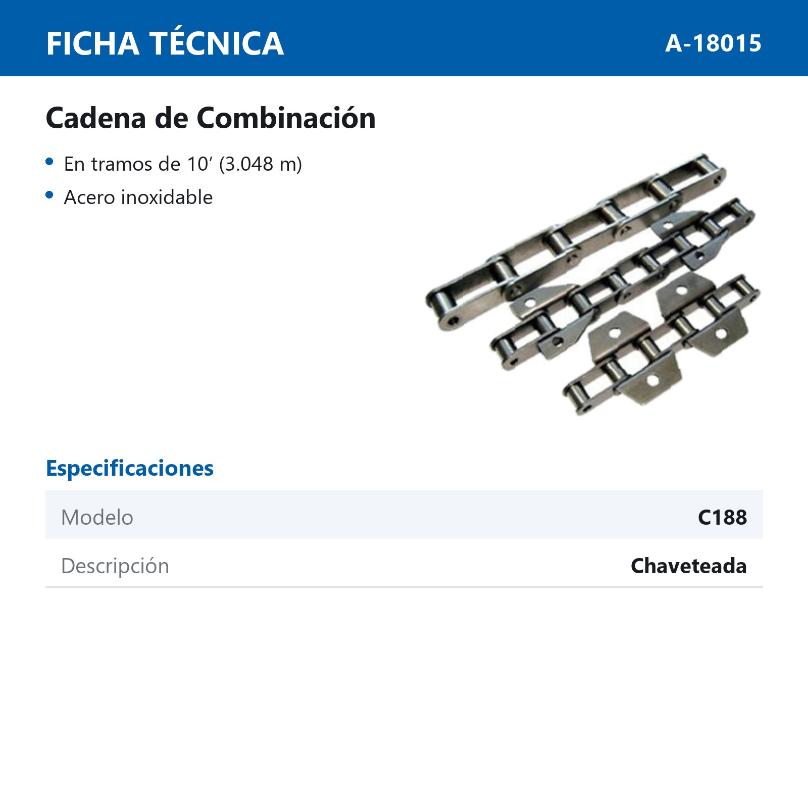 CADENA C188 CHAVETEADA (CAJA DE 10 PIES) - Imagen 2