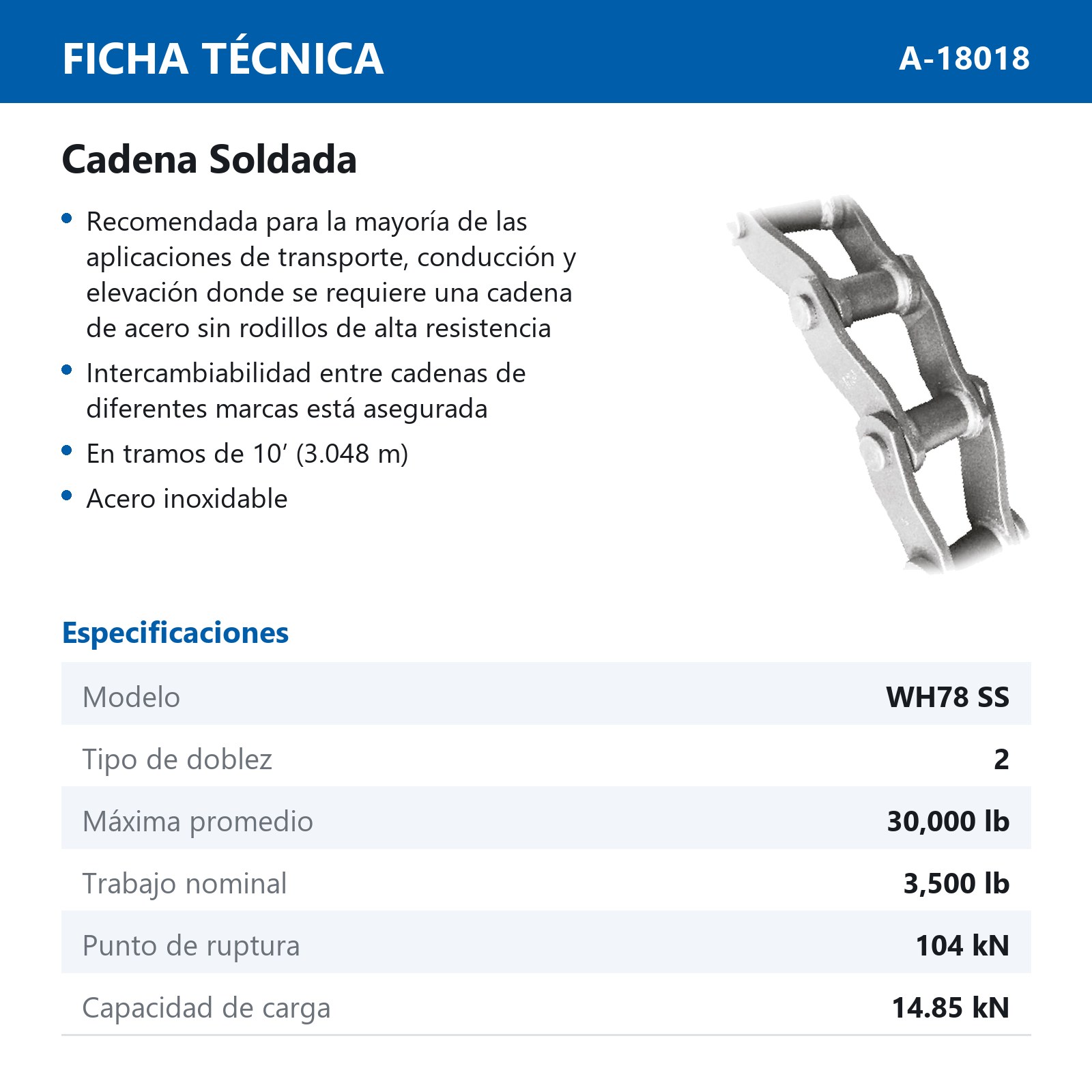 CADENA WH78 ACERO INOX (CAJA DE 10 PIES) - Imagen 2