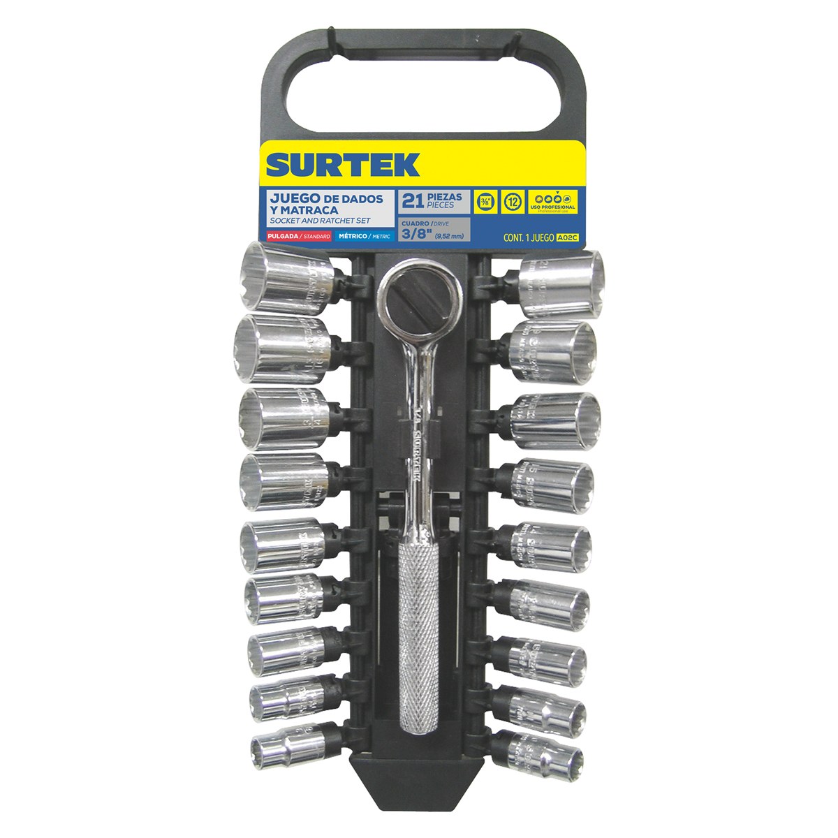 Juego de dados y accesorios cuadro de 3/8" combinado, 21 piezas Surtek - Imagen 2