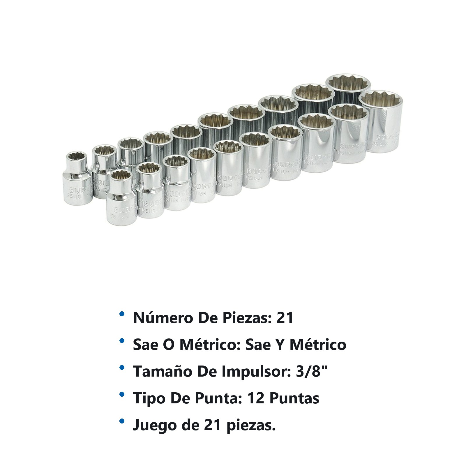 Juego de dados y accesorios cuadro de 3/8" combinado, 21 piezas Surtek - Imagen 3