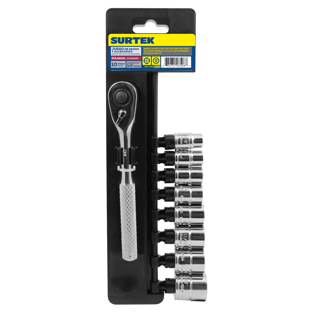 Juego de dados y accesorios cuadro de 3/8" en pulgadas, 10 piezas Surtek - Imagen 2