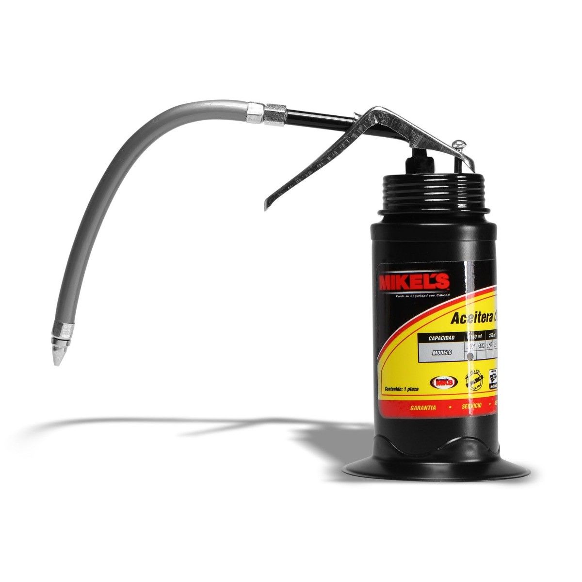 MIKELS A1F Aceitera de presión, bote de acero, tubo flexible (160 ml)