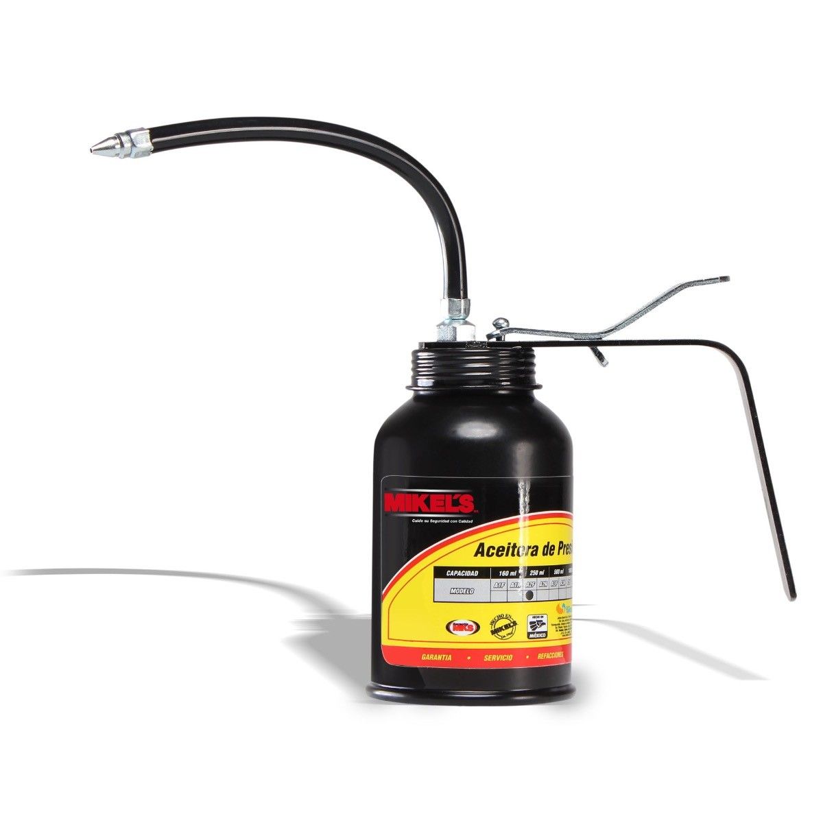 MIKELS A2F Aceitera de presión, bote de acero, tubo flexible (250 ml)
