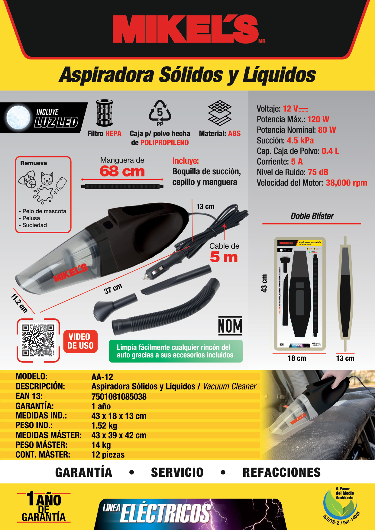 MIKELS AA-12 Aspiradora sólidos y líquidos (12 V) - Imagen 4