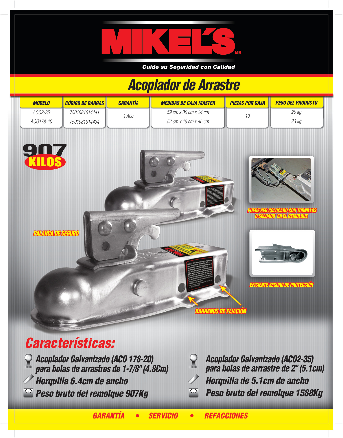 MIKELS ACO2-35 Acoplador para arrastre (2"x2", 3.500 lbs) - Imagen 4