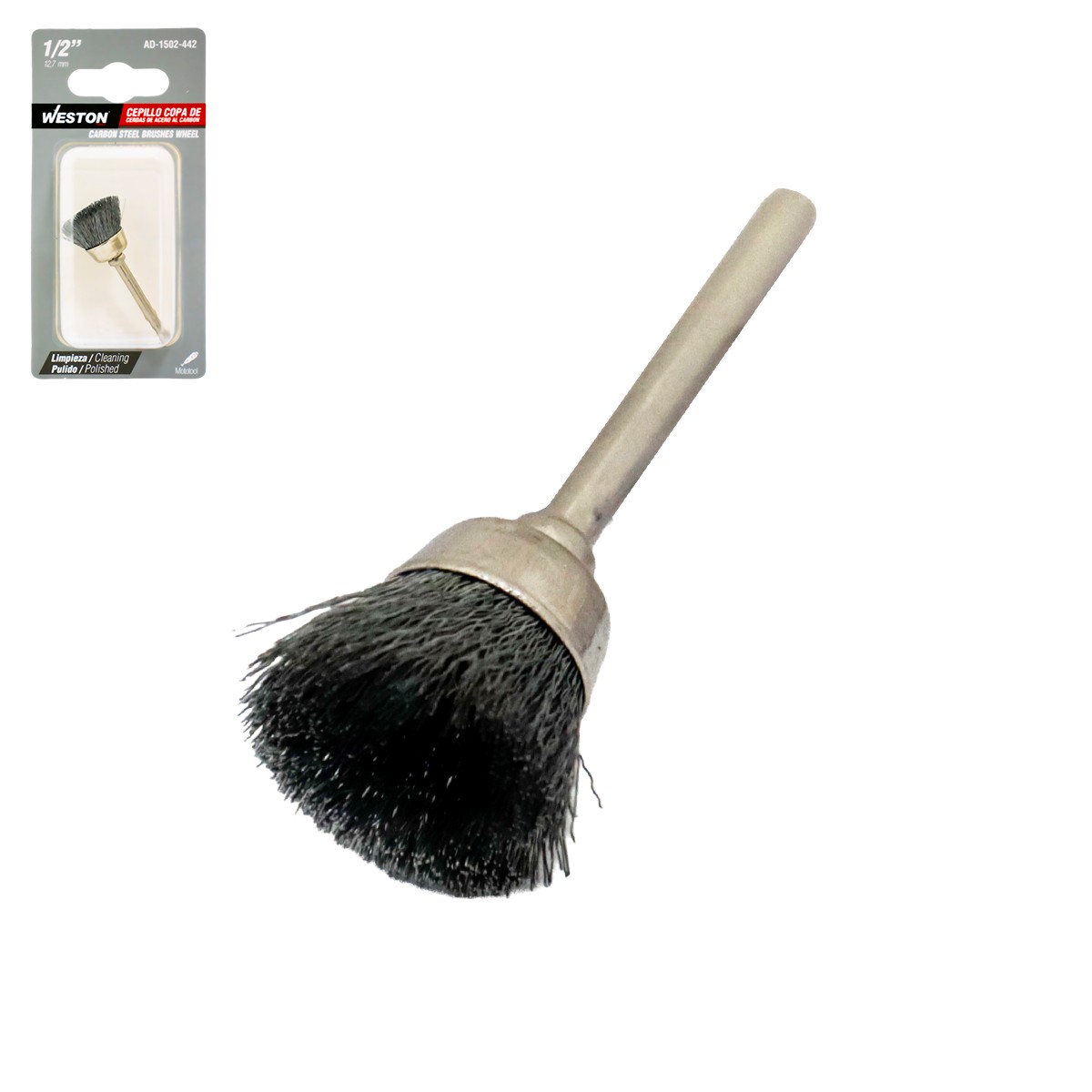 Cepillo Copa de Cerdas de Acero al Carbón 1/2" Weston