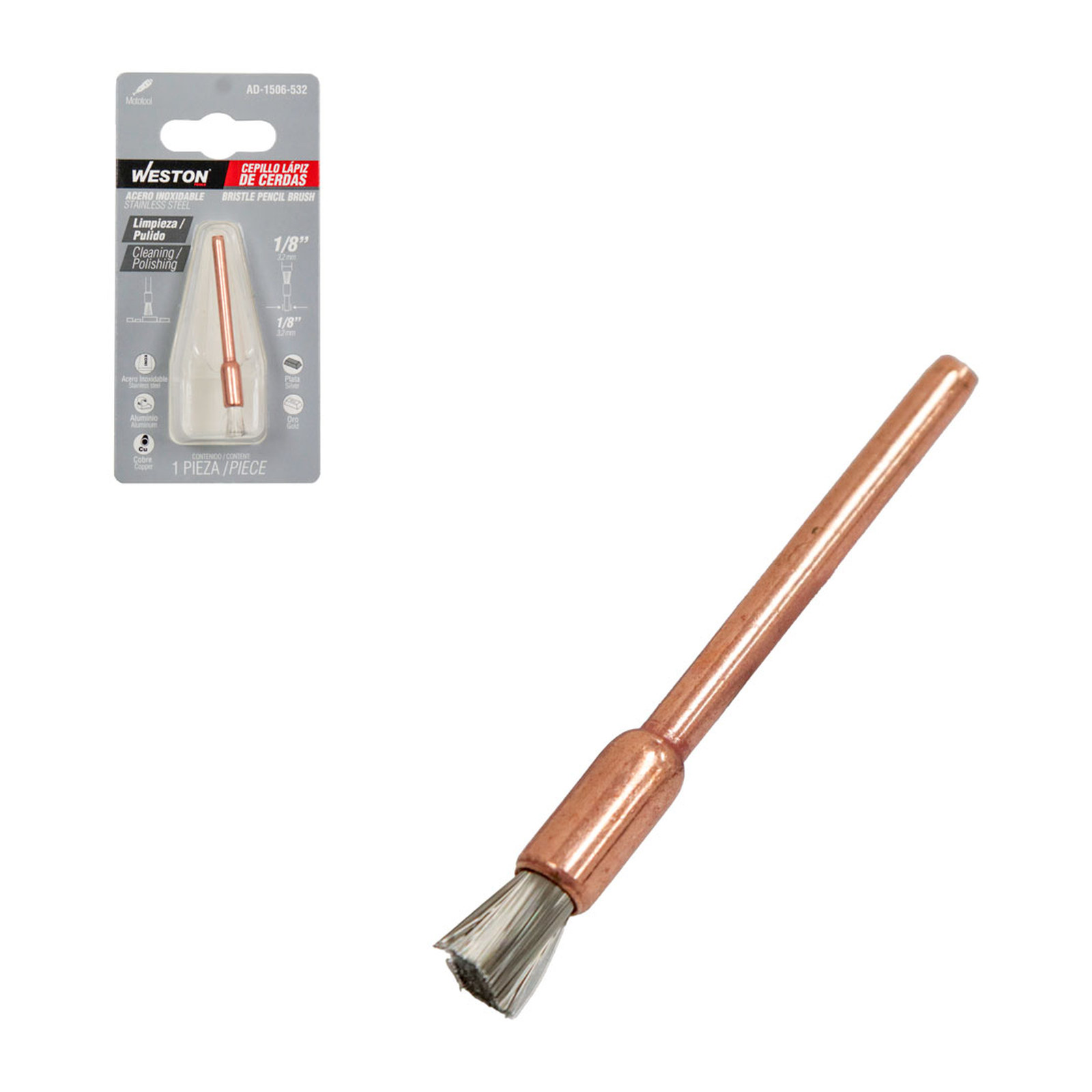 CEPILLO DE ACERO INOXIDABLE LAPIZ 1/8"