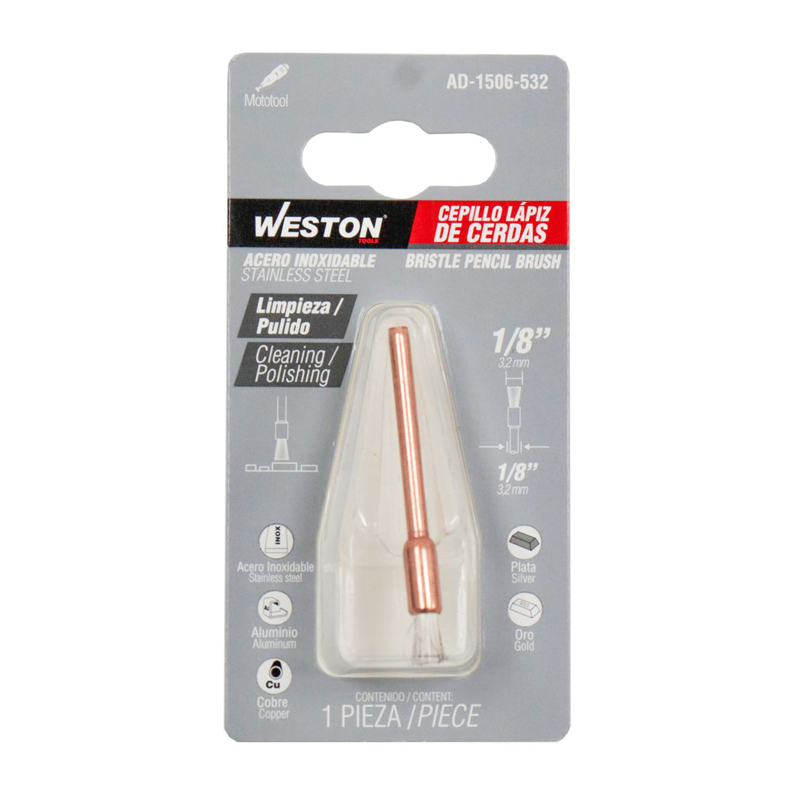 CEPILLO DE ACERO INOXIDABLE LAPIZ 1/8" - Imagen 2