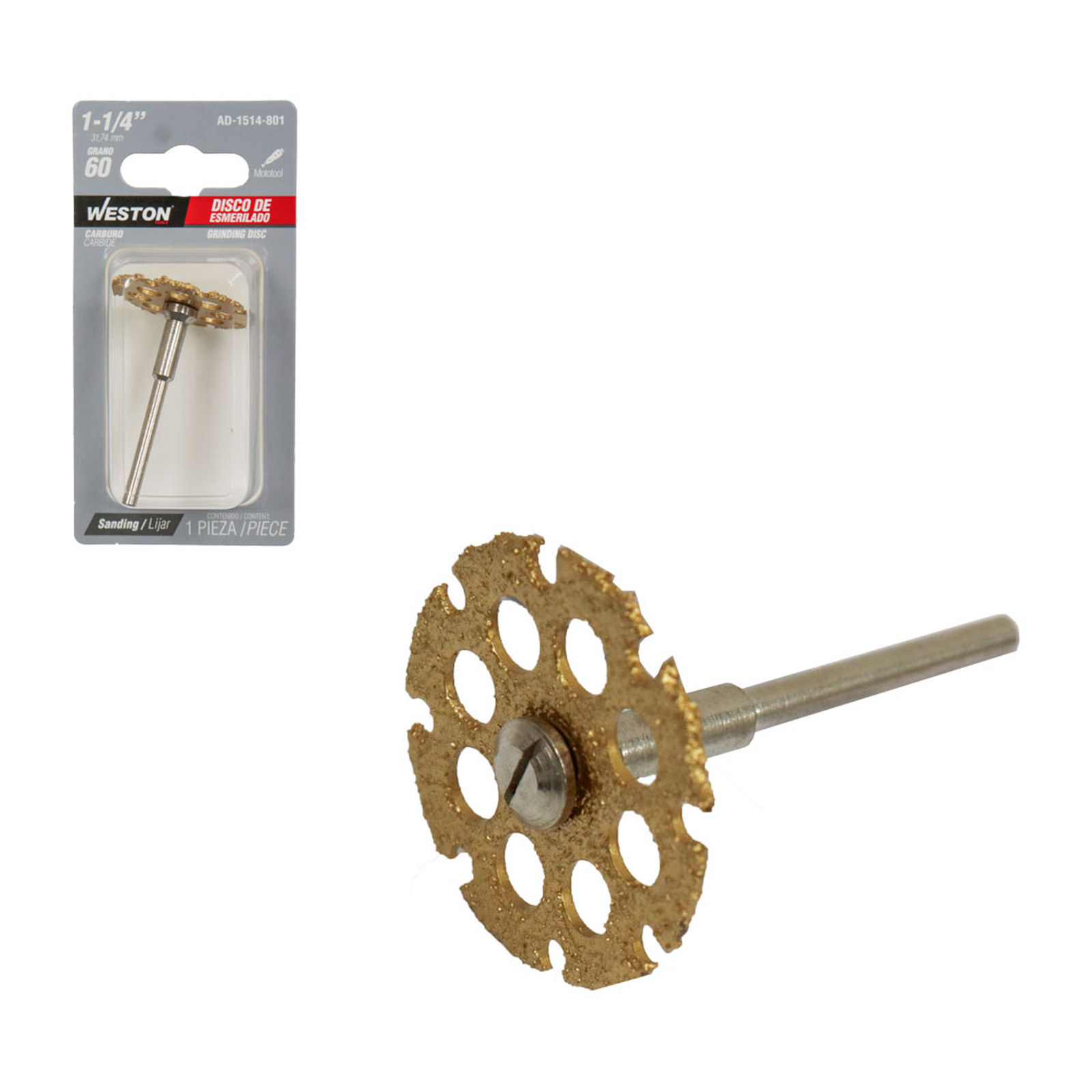 RUEDA DE ESMERILADO DE CARBURO 1-1/4" GRANO 60 CON MANDRIL