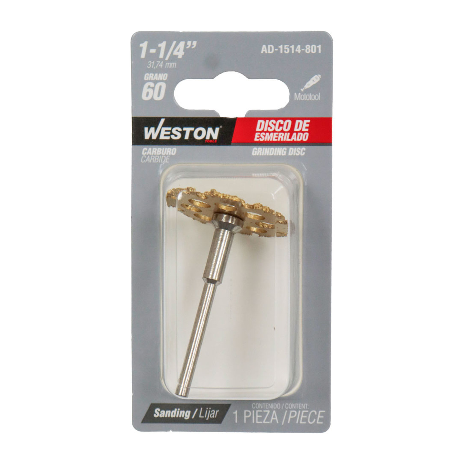 RUEDA DE ESMERILADO DE CARBURO 1-1/4" GRANO 60 CON MANDRIL - Imagen 2