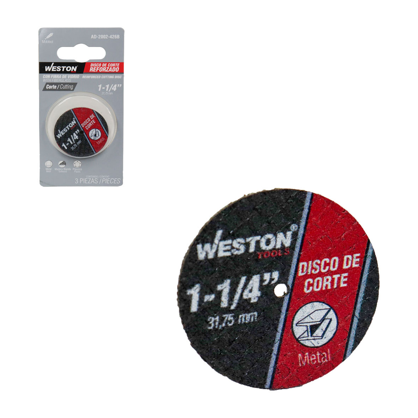 DISCO DE CORTE REFORZADO CON FIBRA DE VIDRIO 1-1/4"