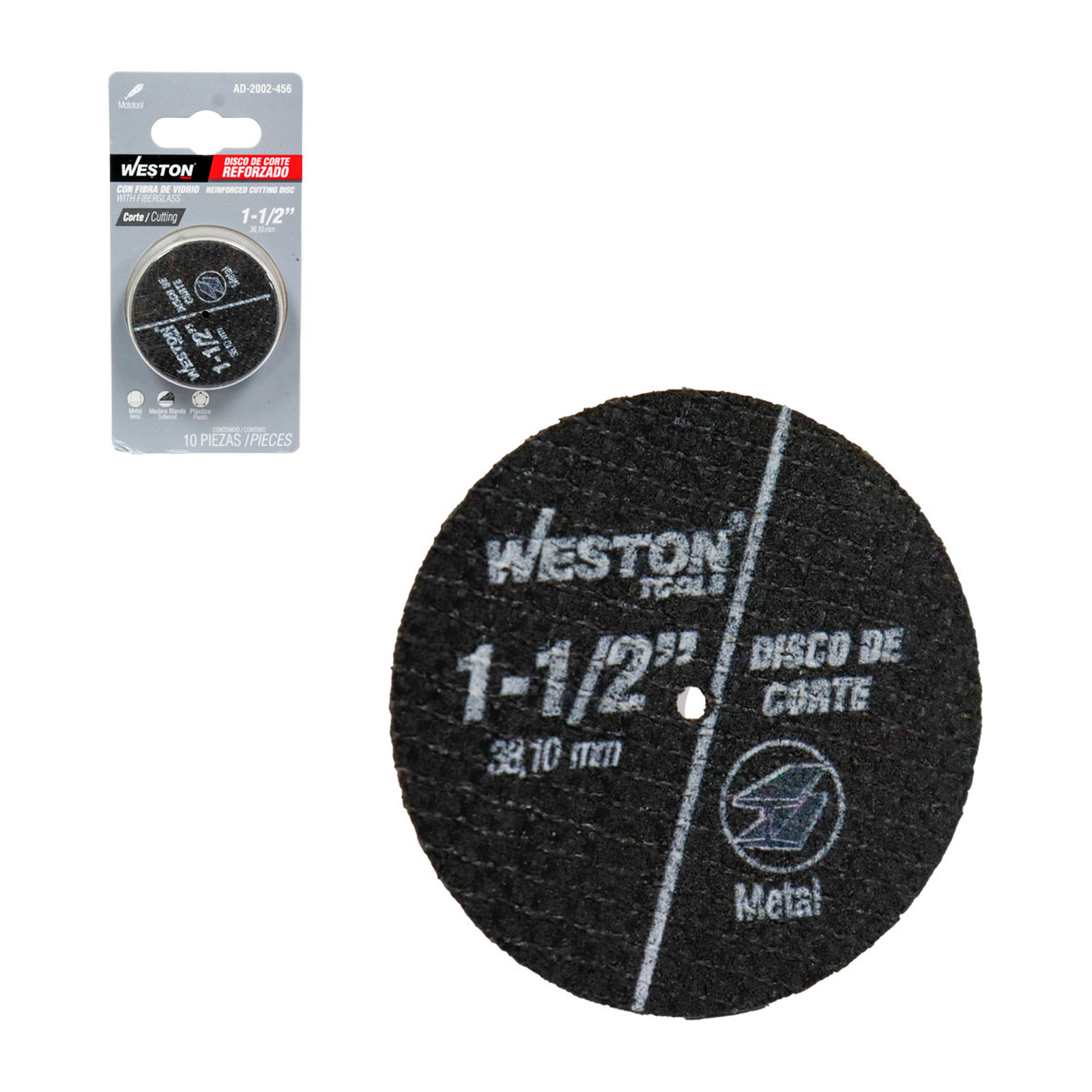 DISCO DE CORTE REFORZADO CON FIBRA DE VIDRIO 1-1/2" ESPESOR 0.045" (Emp. c/10 pzs)