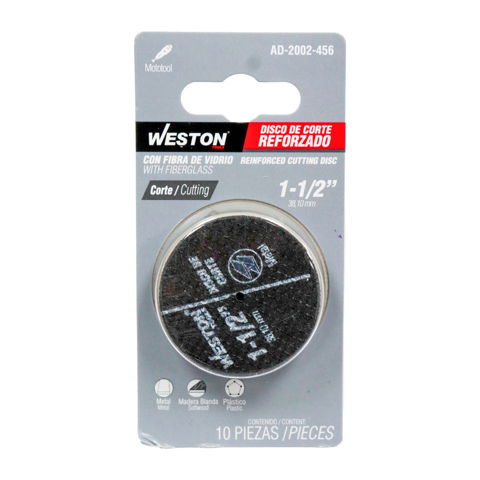 DISCO DE CORTE REFORZADO CON FIBRA DE VIDRIO 1-1/2" ESPESOR 0.045" (Emp. c/10 pzs) - Imagen 2