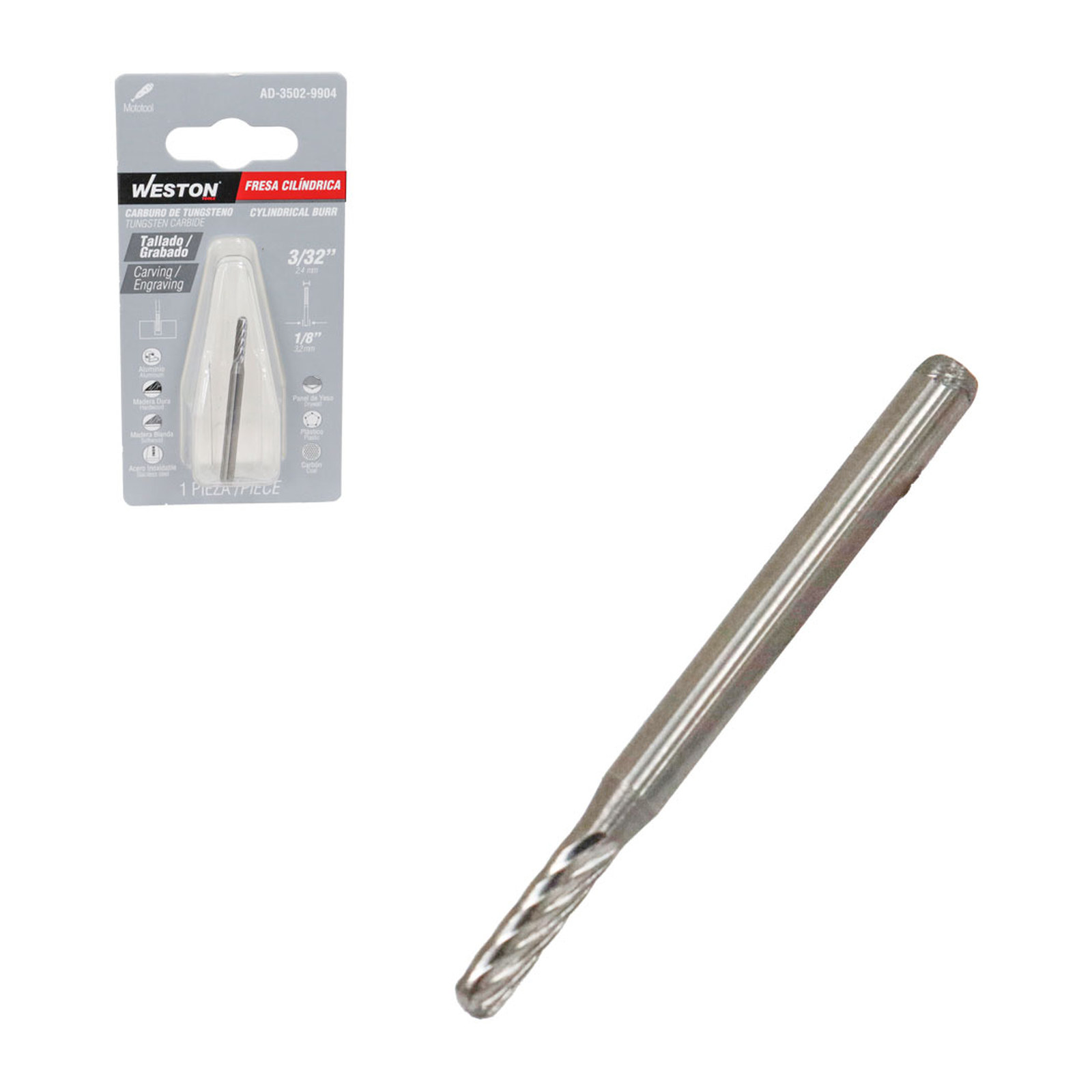 FRESA CILINDRICA DE CARBURO DE TUNGSTENO 3/32"