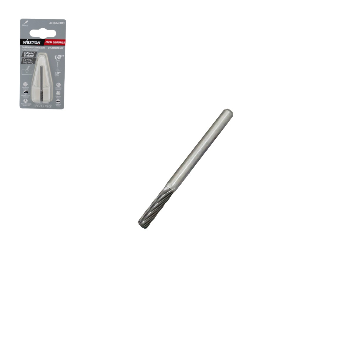 Fresa Cilíndrica de Carburo de Tungsteno 1/8" Weston